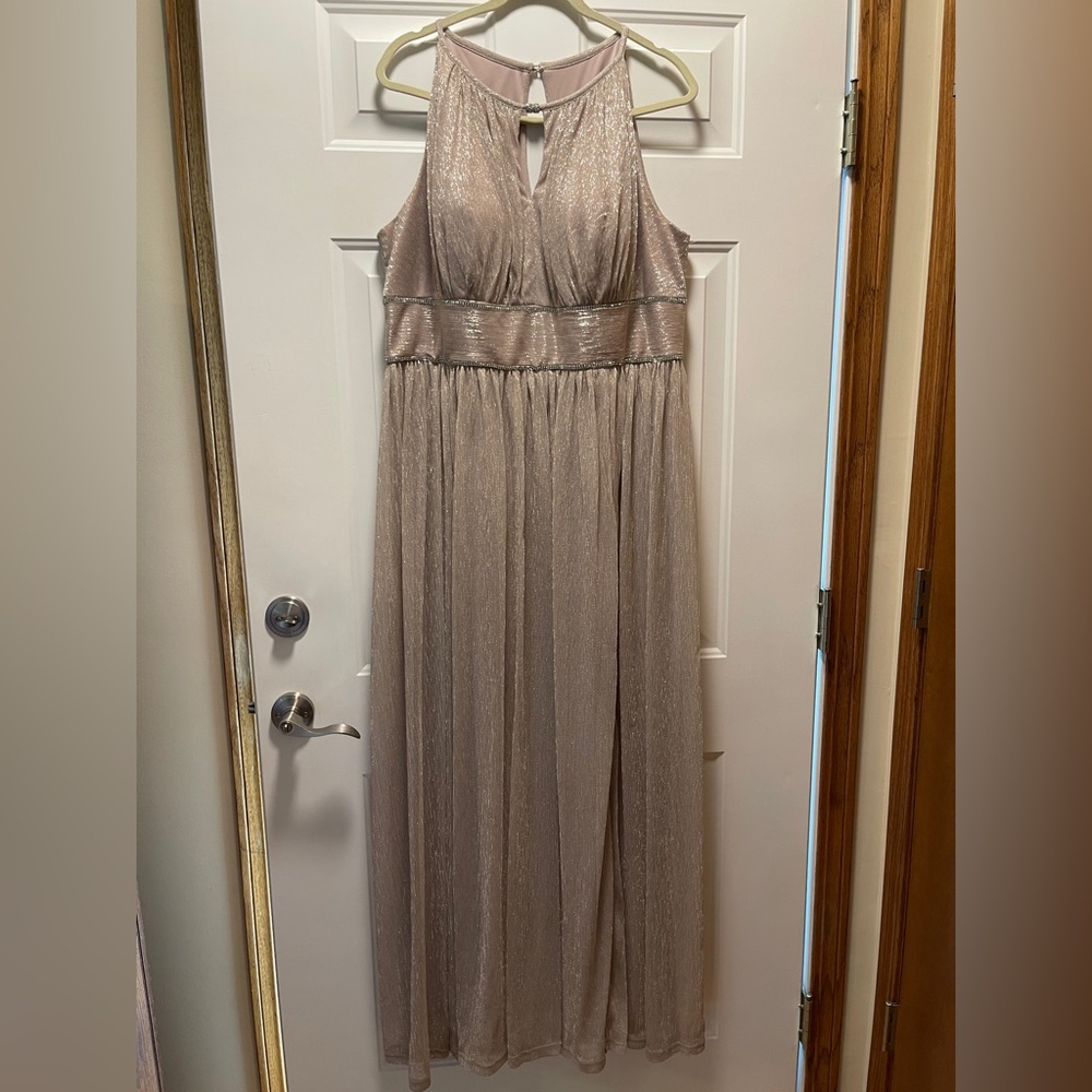 Oleg Cassini Champagne Shimmer Halter Maxi Dress